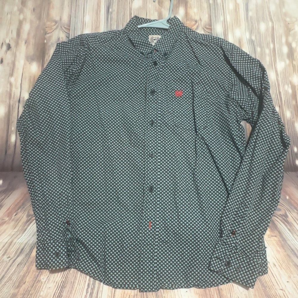 Boys XXL 16-18 Cinch Blue w/ Red accents  Patterned Long Sleeve Button-up Shirt